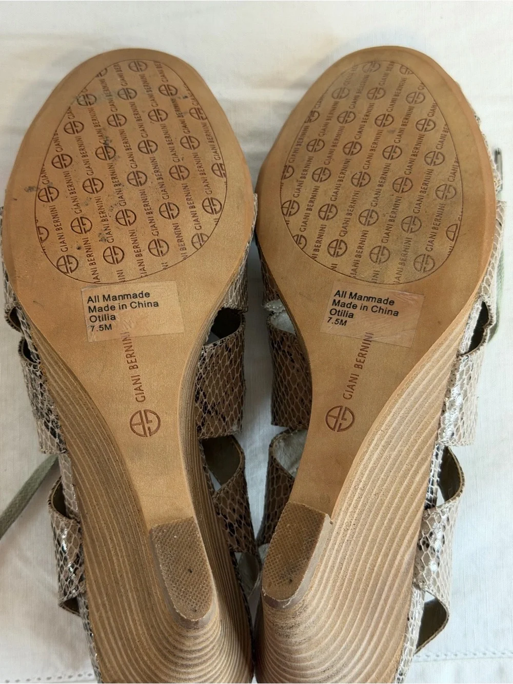 Giani Bernini Taupe Snake-Print Lace-Up Wedge Sandals